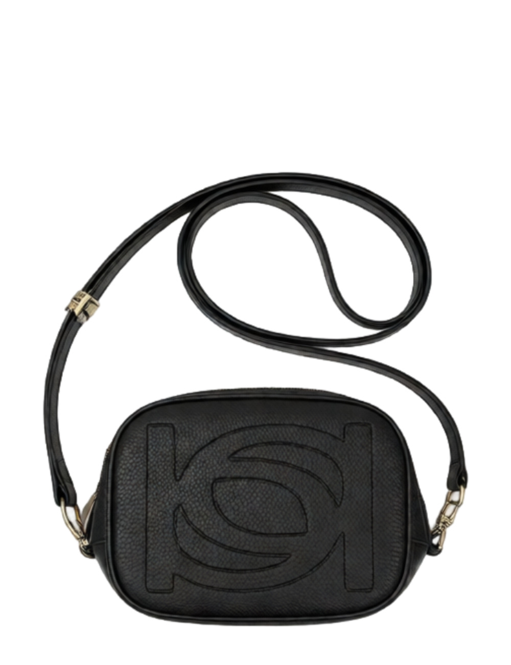 bebe Black Pebbled Faux Leather Logo Crossbody Camera Bag Purse